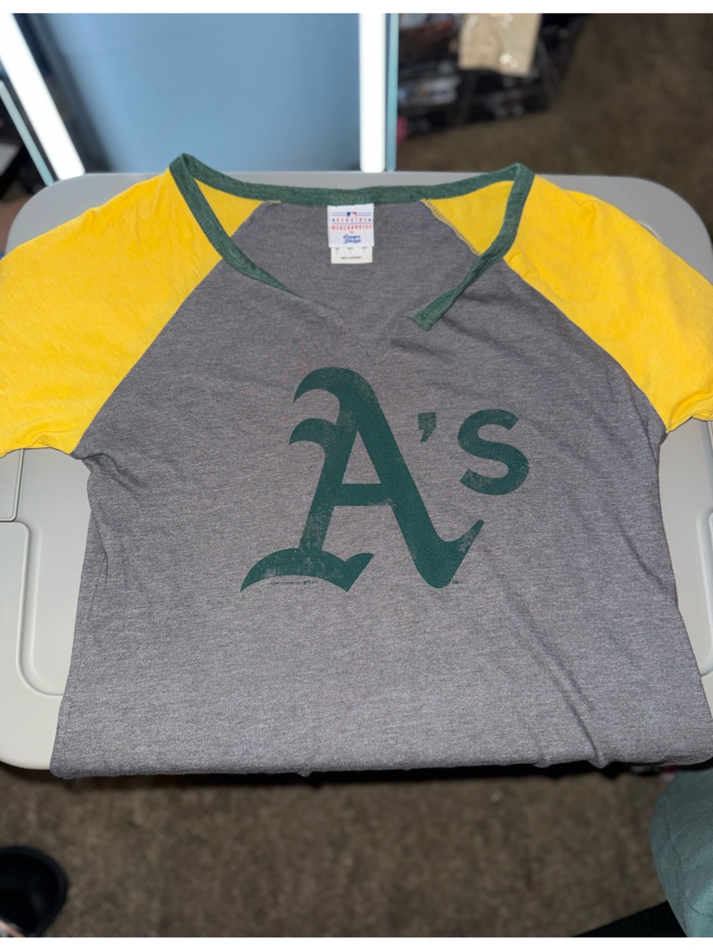 Oakland A's Gray and Yellow Raglan Tee